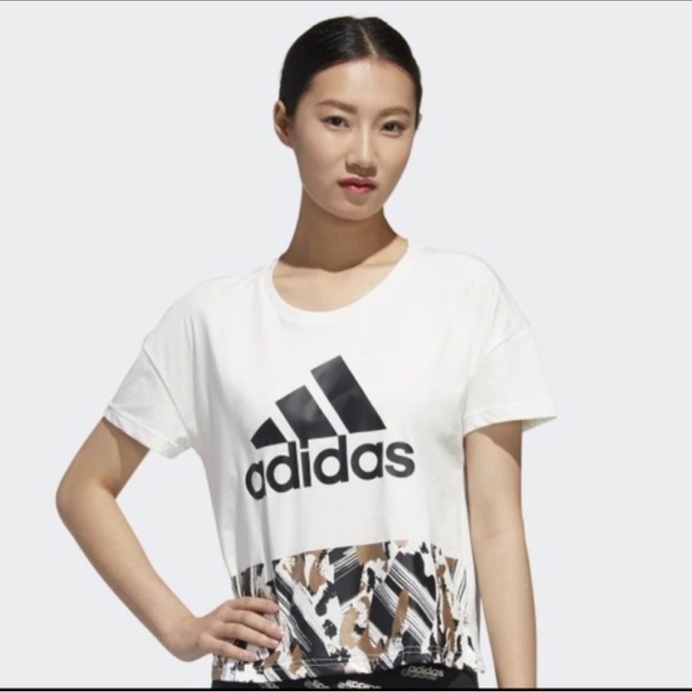 Adidas x Zoe Saldana Metallic Cropped Activewear T-Shirt Size Large